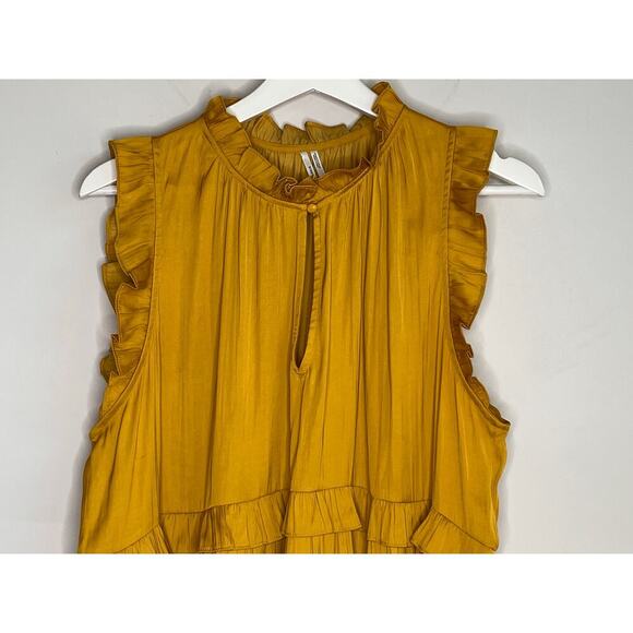 By Anthropologie Tiered Ruffle Trim Sleeveless Blouse Yellow Women's Size XL - Picture 4 of 9